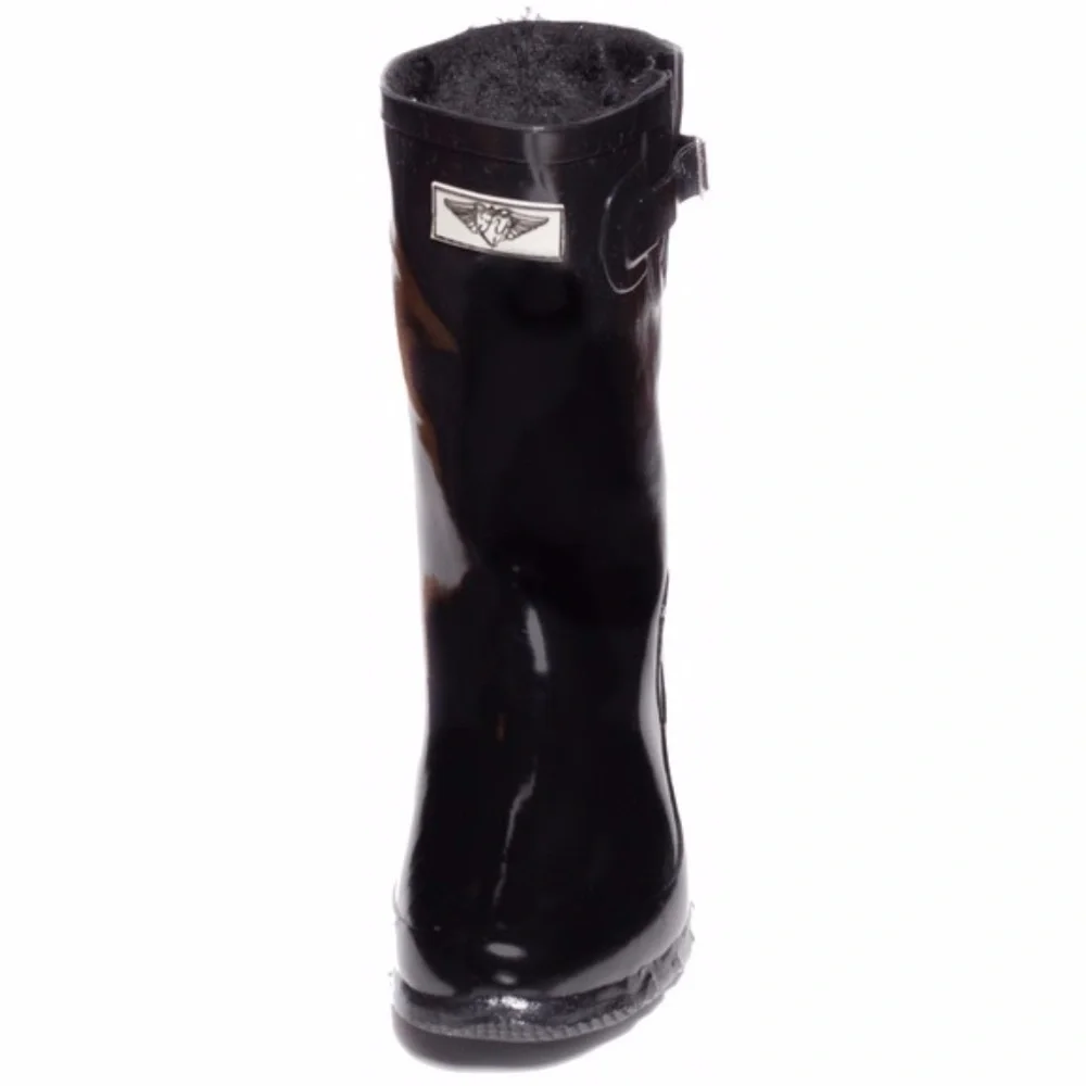 Women Rubber Rain Boots, Faux Fur Lined Black Garden Rainboots, NEW